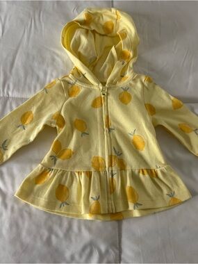Carter's Pale Yellow Hooded Zip Jacket with Lemon Print